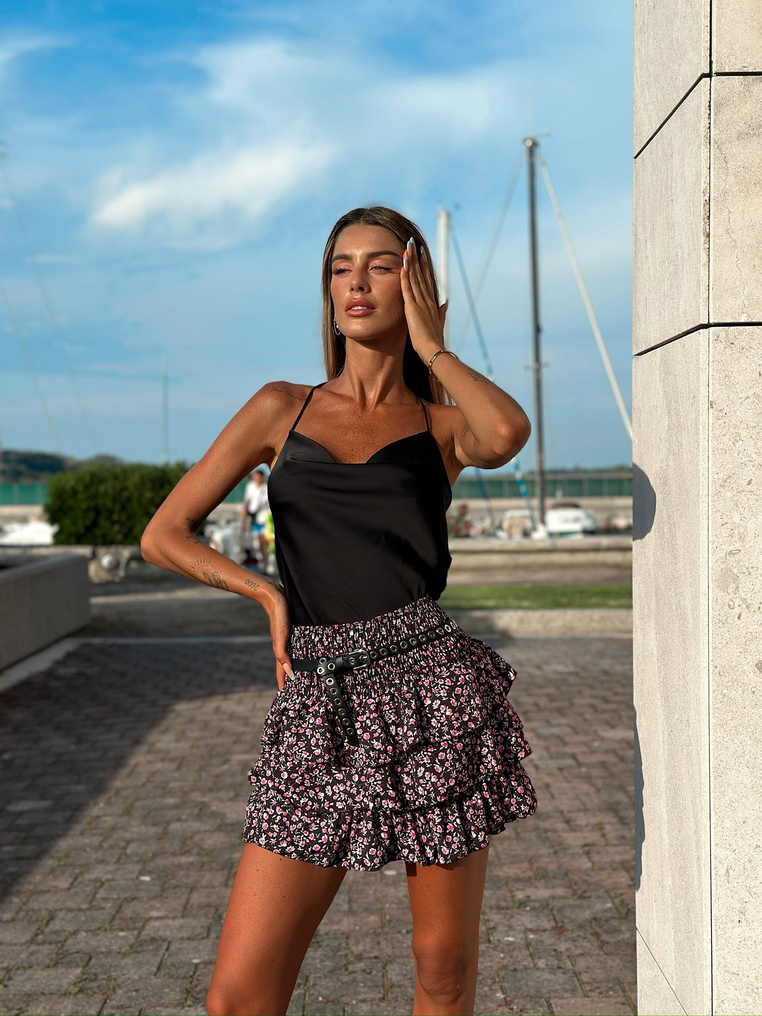 Gonna a balze fiori Fuxia - R.a. Boutique 