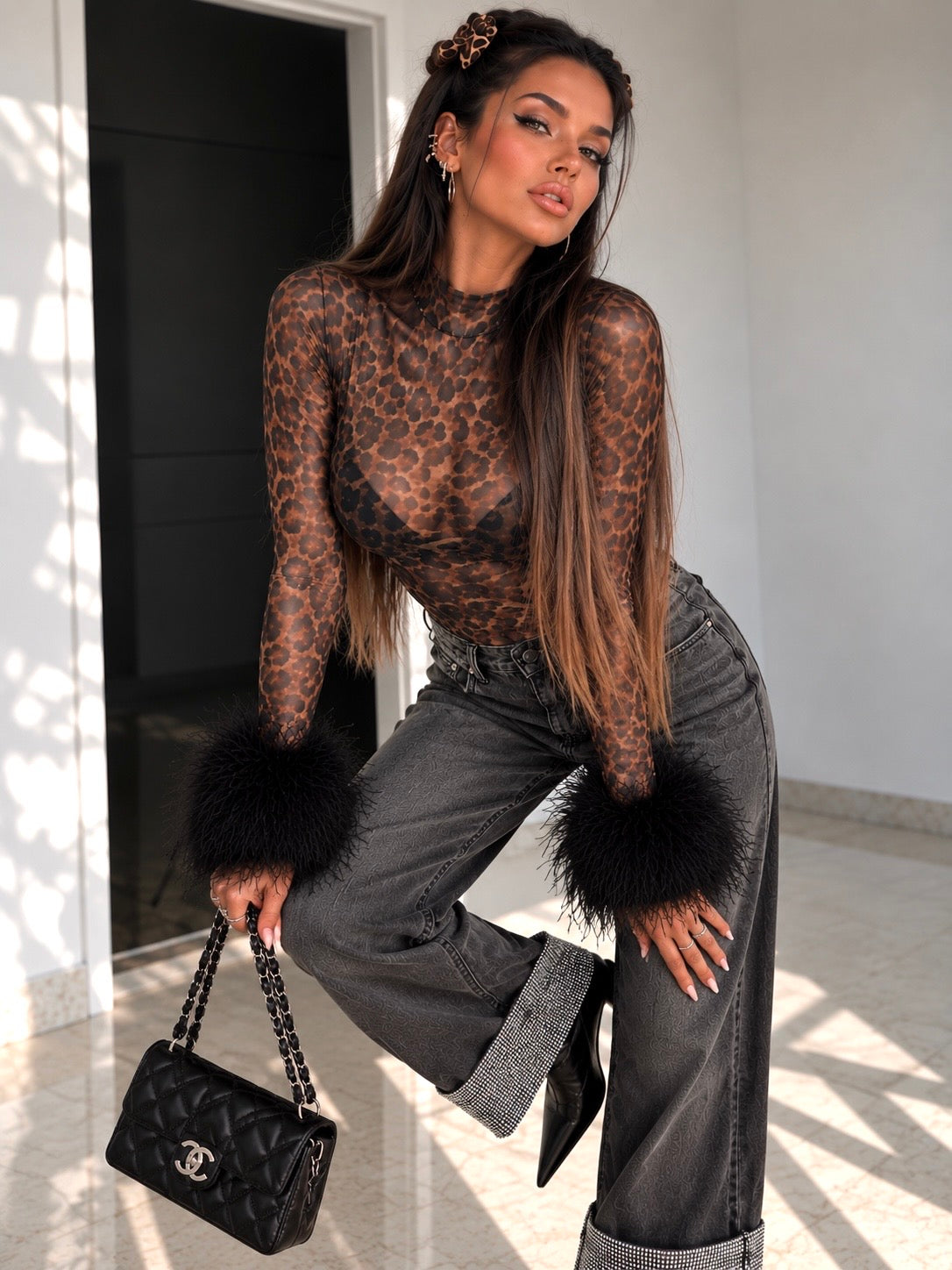 Jeans con risvolto e strass - R.a. Boutique