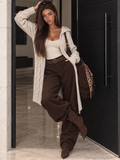 Cardigan Lungo a Trecce con Cappuccio Beige - R.a. Boutique
