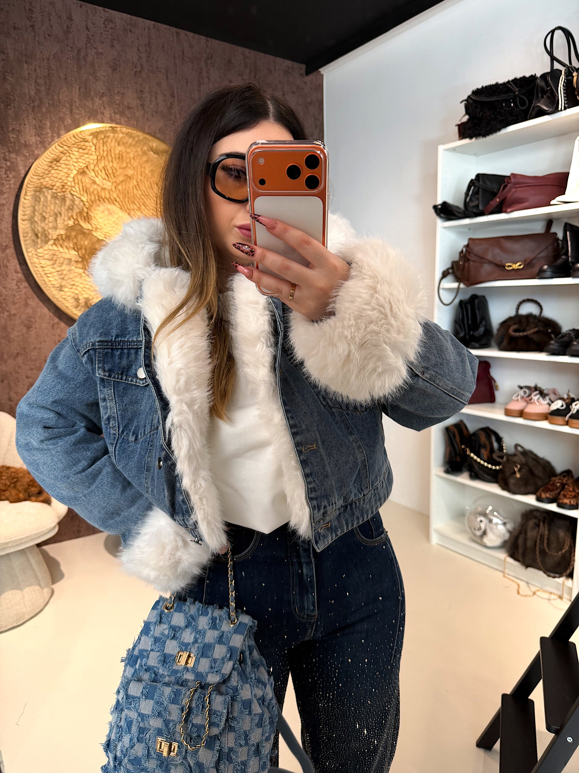 Giaccone di jeans pelo bianco - R.a. Boutique