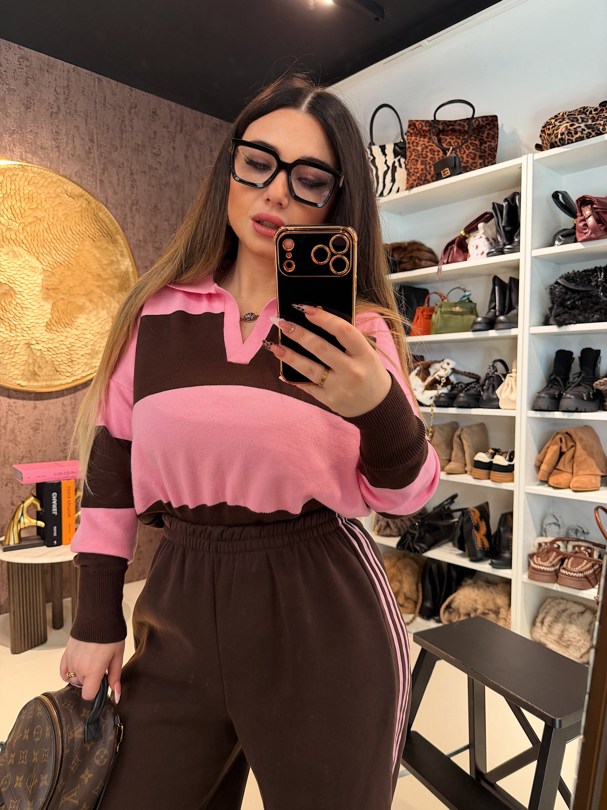 Maglione a righe rosa marrone - R.a. Boutique