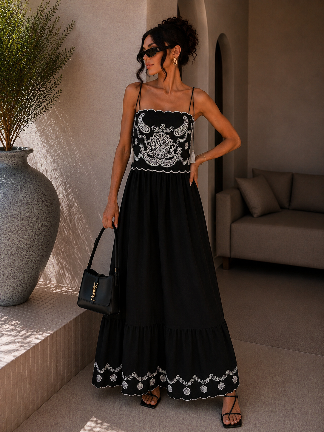 Abito lungo boho chic ricamato - R.a. Boutique