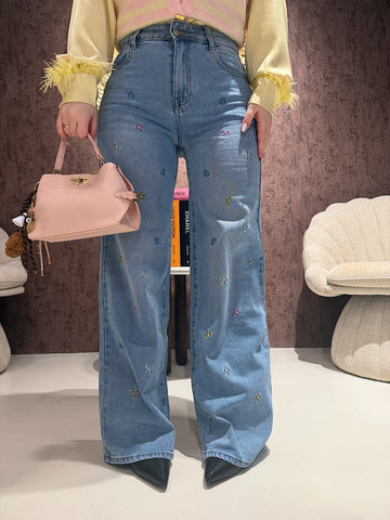 Jeans Blue Denim con Fiocchetti Ricamati - R.a. Boutique