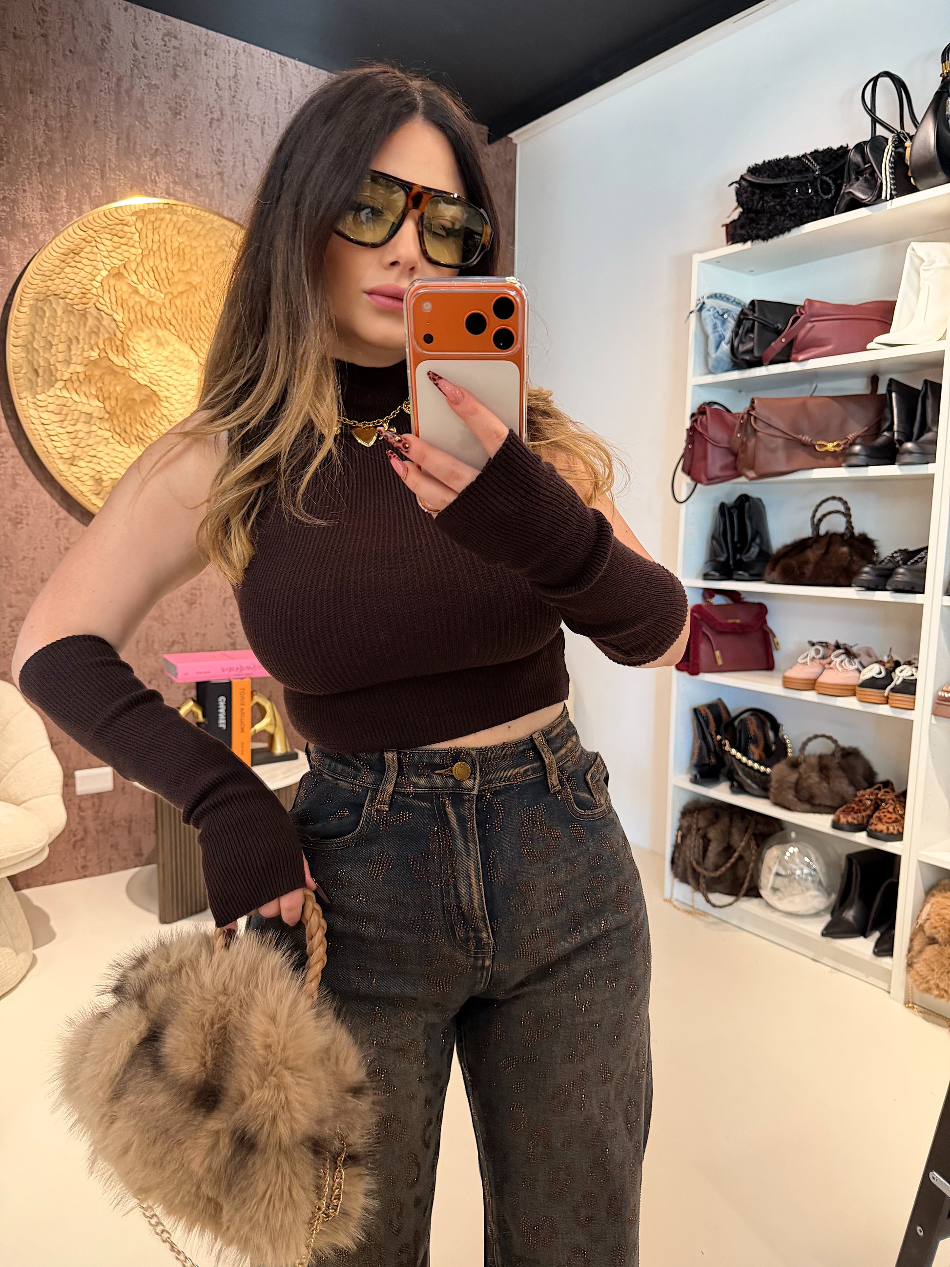 Top a Collo Alto con Manicotti Coordinati - R.a. Boutique