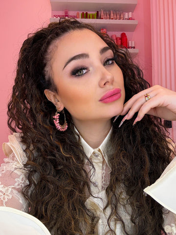 Orecchini a cerchio con perline rosa - R.a. Boutique