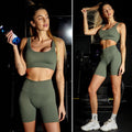 Completo fitness top e short sportivo verde militare - R.a. Boutique 