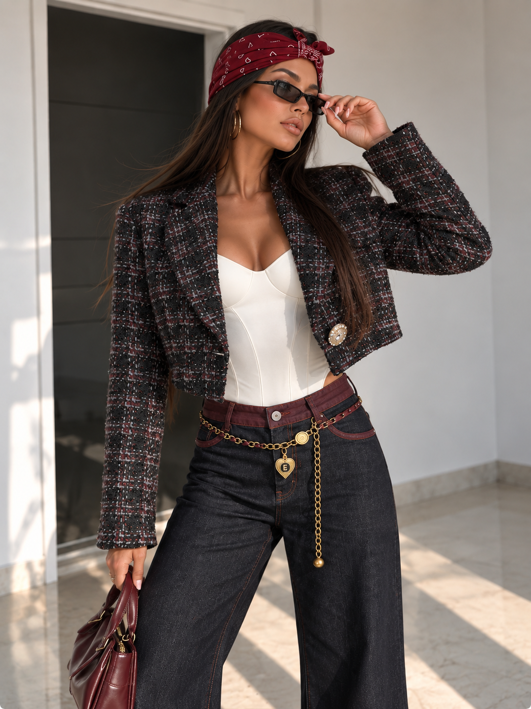 Gonna in tweed nero bordeaux - R.a. Boutique