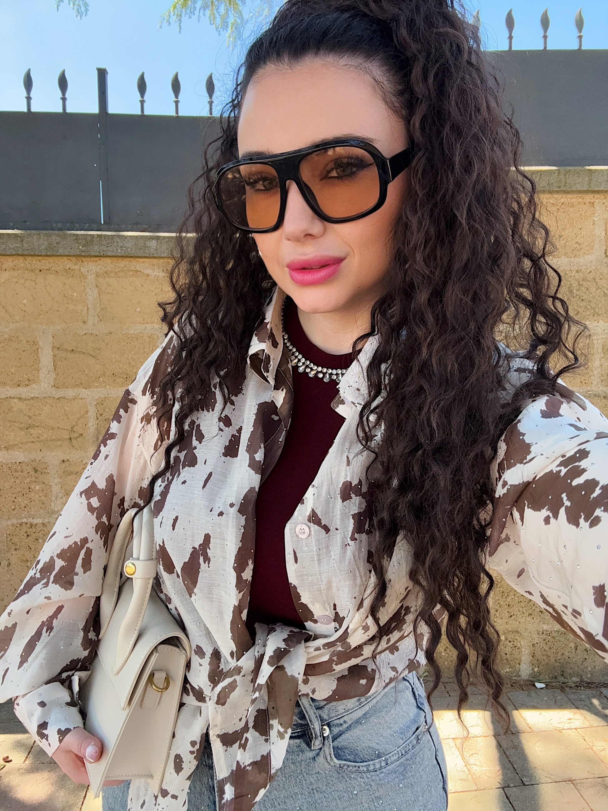 Camicia effetto mucca con strass - R.a. Boutique