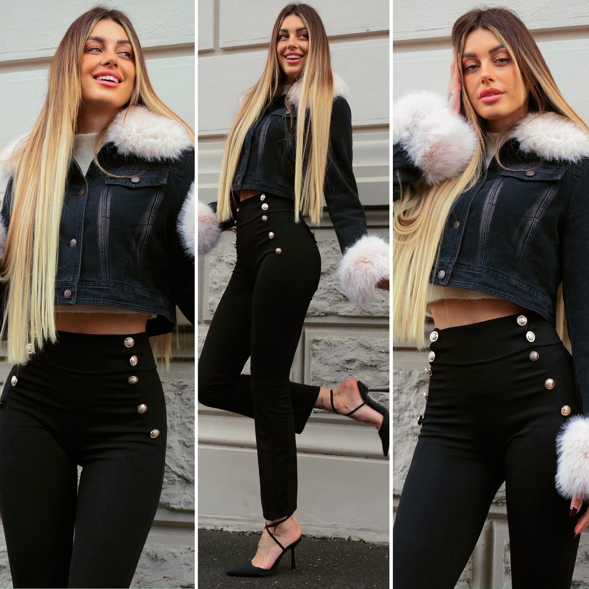 Giaccone in jeans con pelo - R.a. Boutique 
