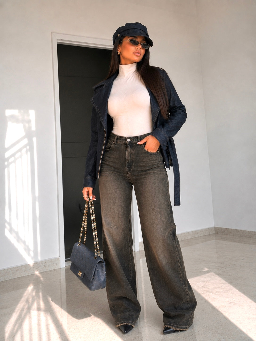 Completo Denim Dark Brown – Giacca Crop & Pantalone Flare - R.a. Boutique