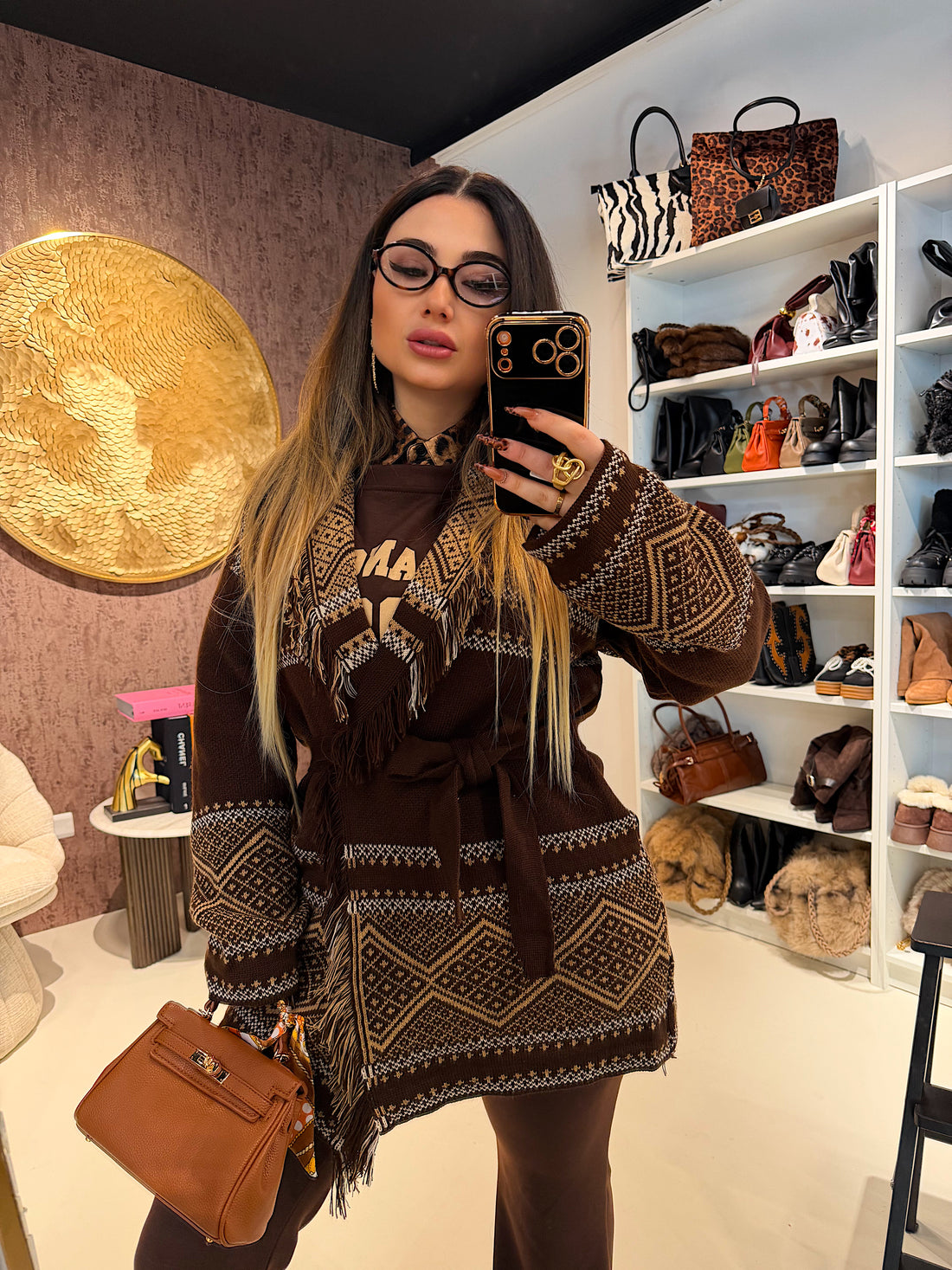 Cardigan Sierra jacquard cioccolato - R.a. Boutique