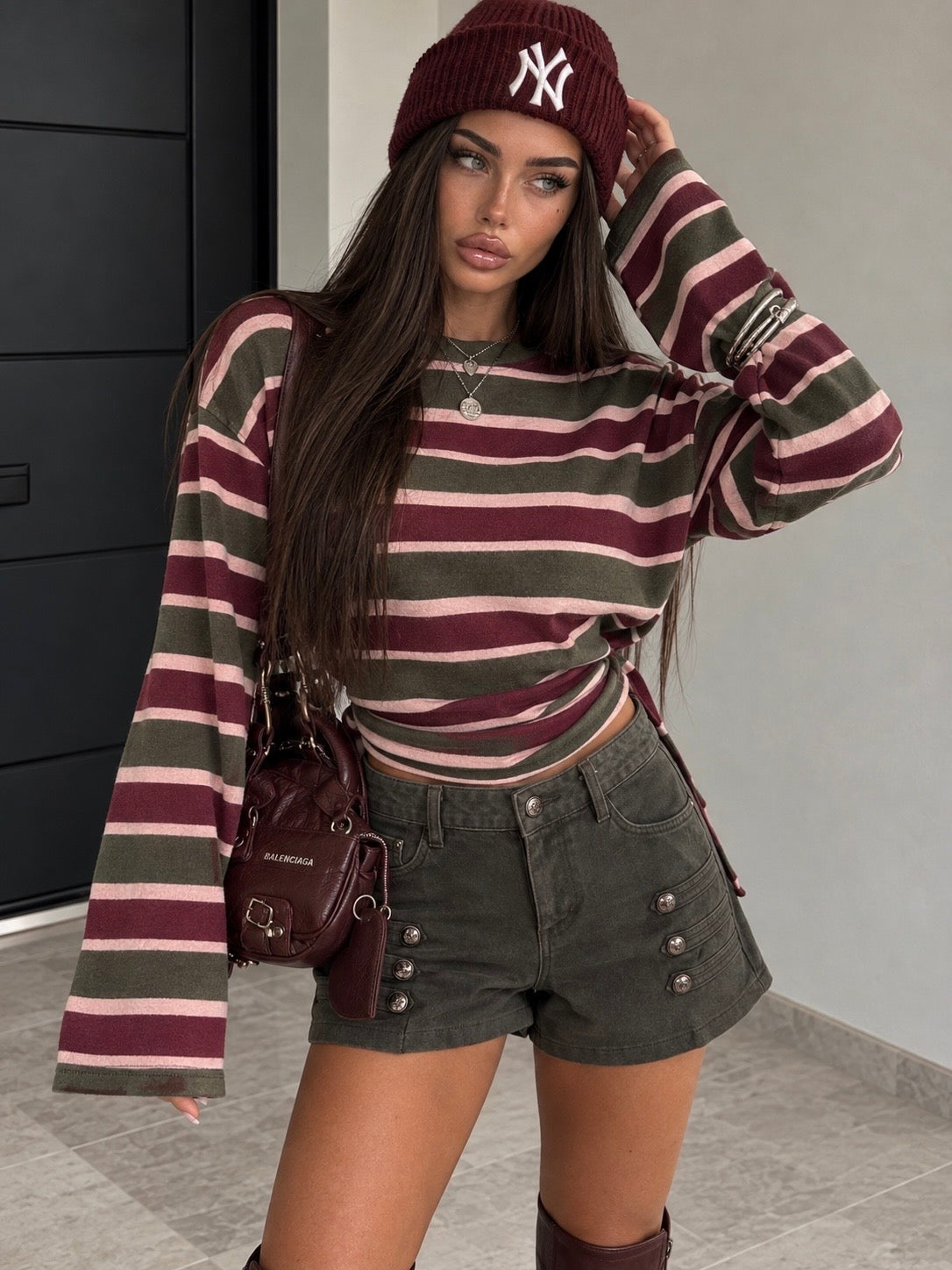 Maglia Soft Stripe Verde Bordeaux e Rosa - R.a. Boutique