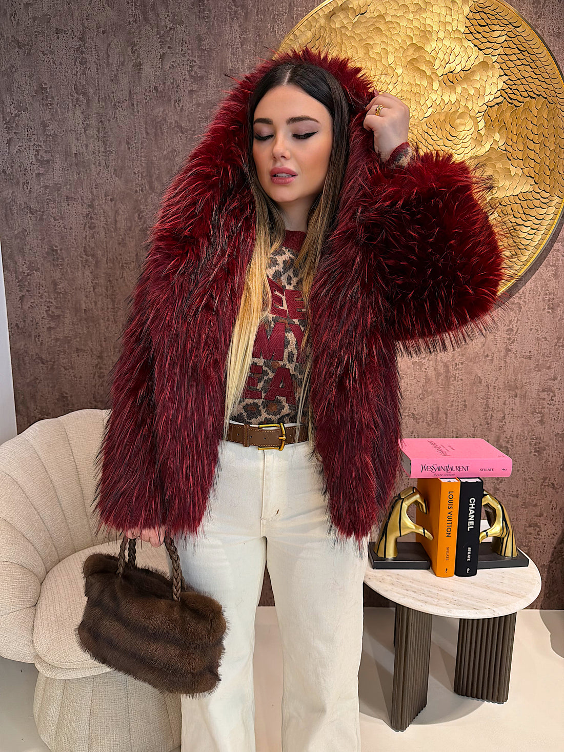 Giacca in Eco-Pelliccia con cappuccio over