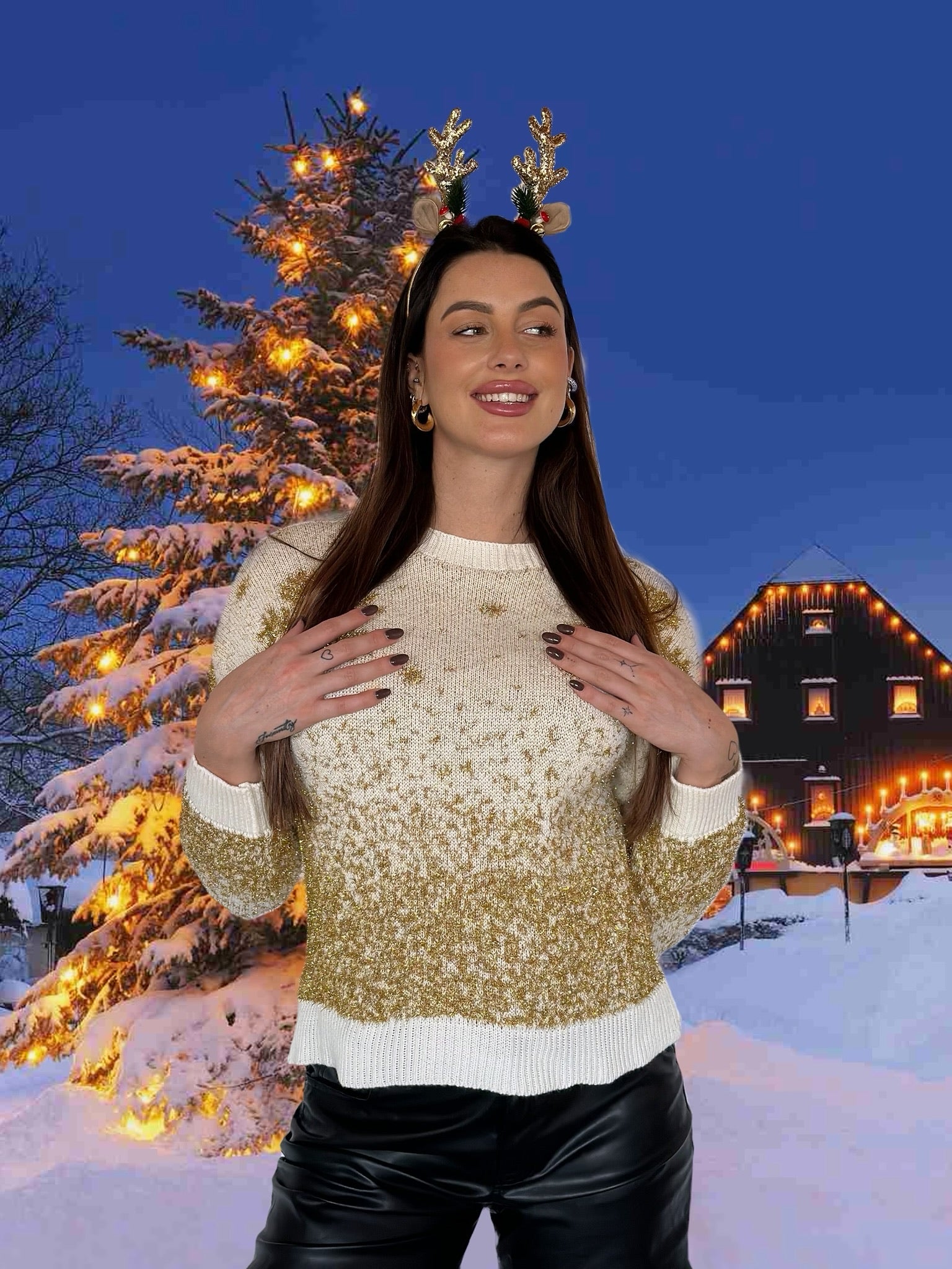 Maglione soft gold lurex fiocco di neve - R.a. Boutique