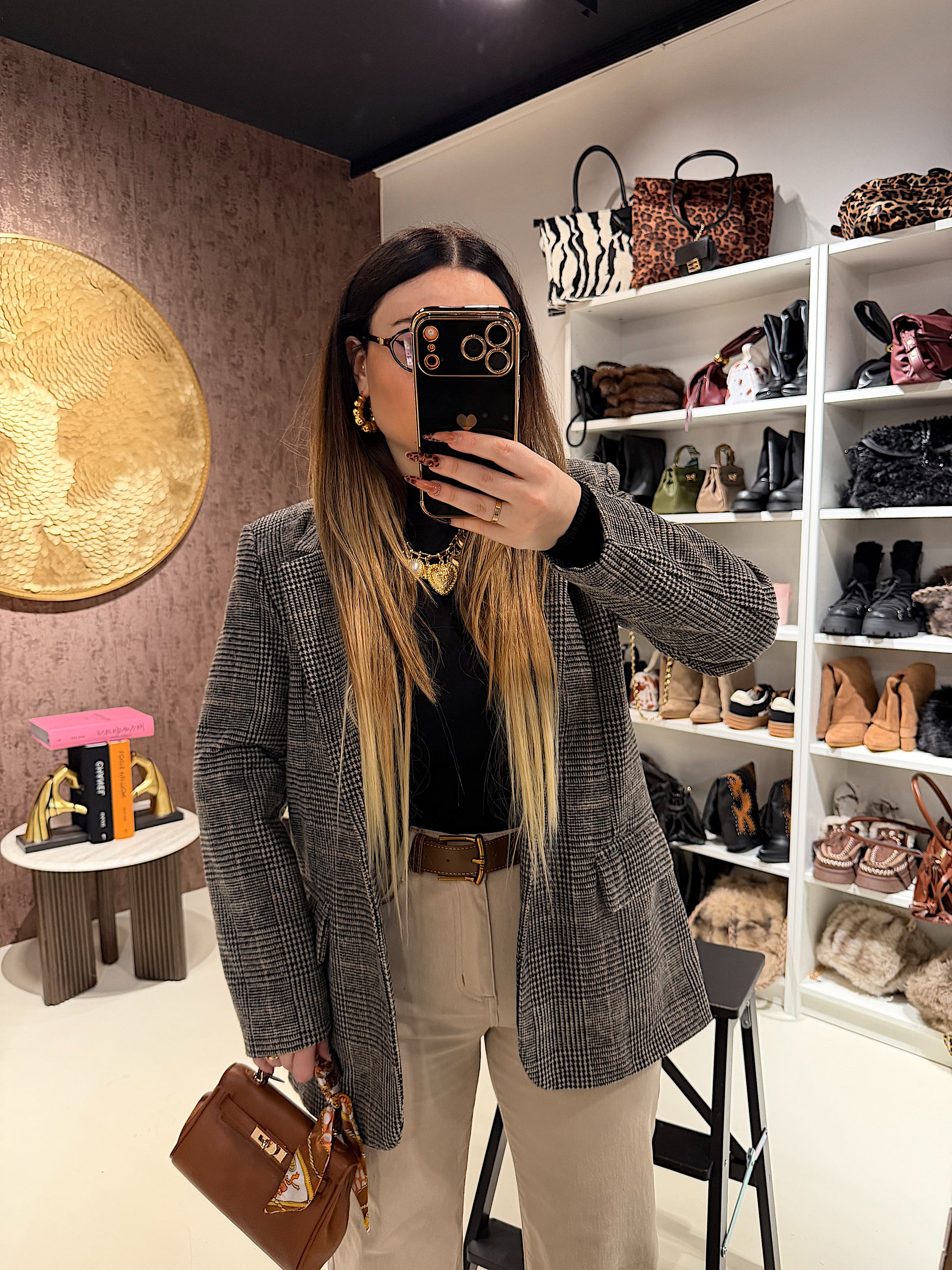 Blazer pied de poule nero beige - R.a. Boutique