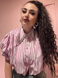 Camicetta con strass al collo e righe - R.a. Boutique