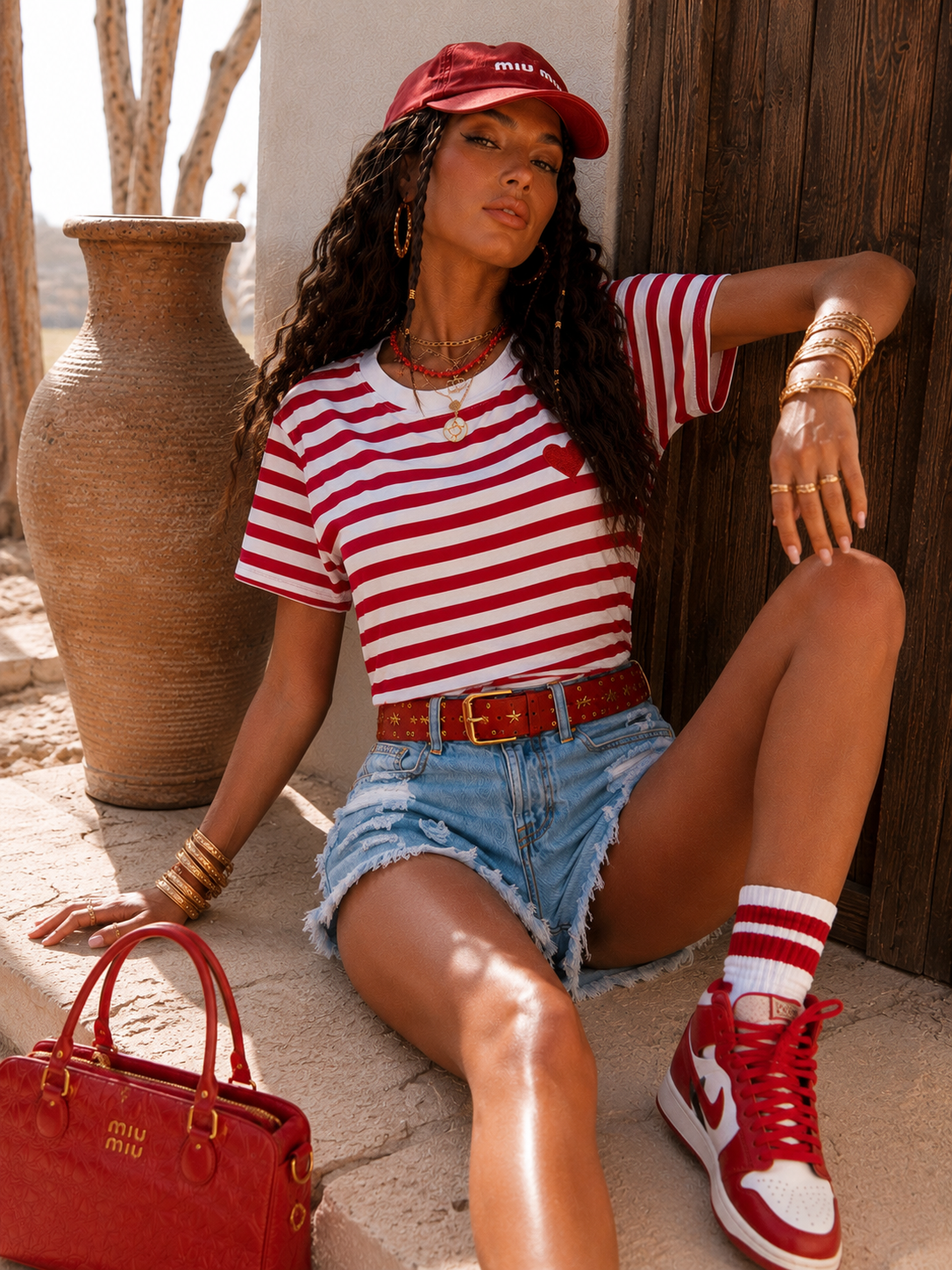 T-shirt a righe con cuore - R.a. Boutique