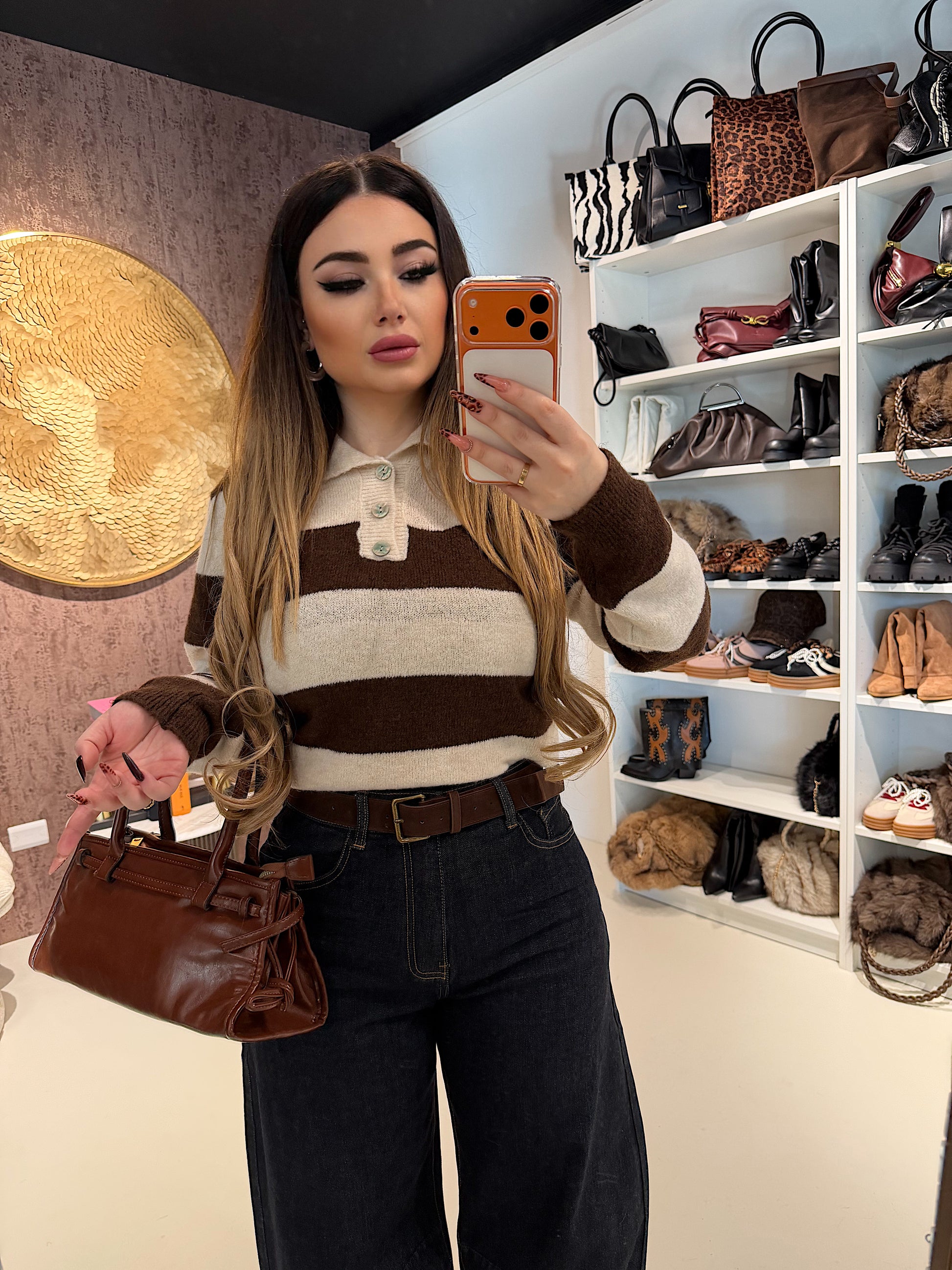 Maglioncino a righe con colletto - R.a. Boutique