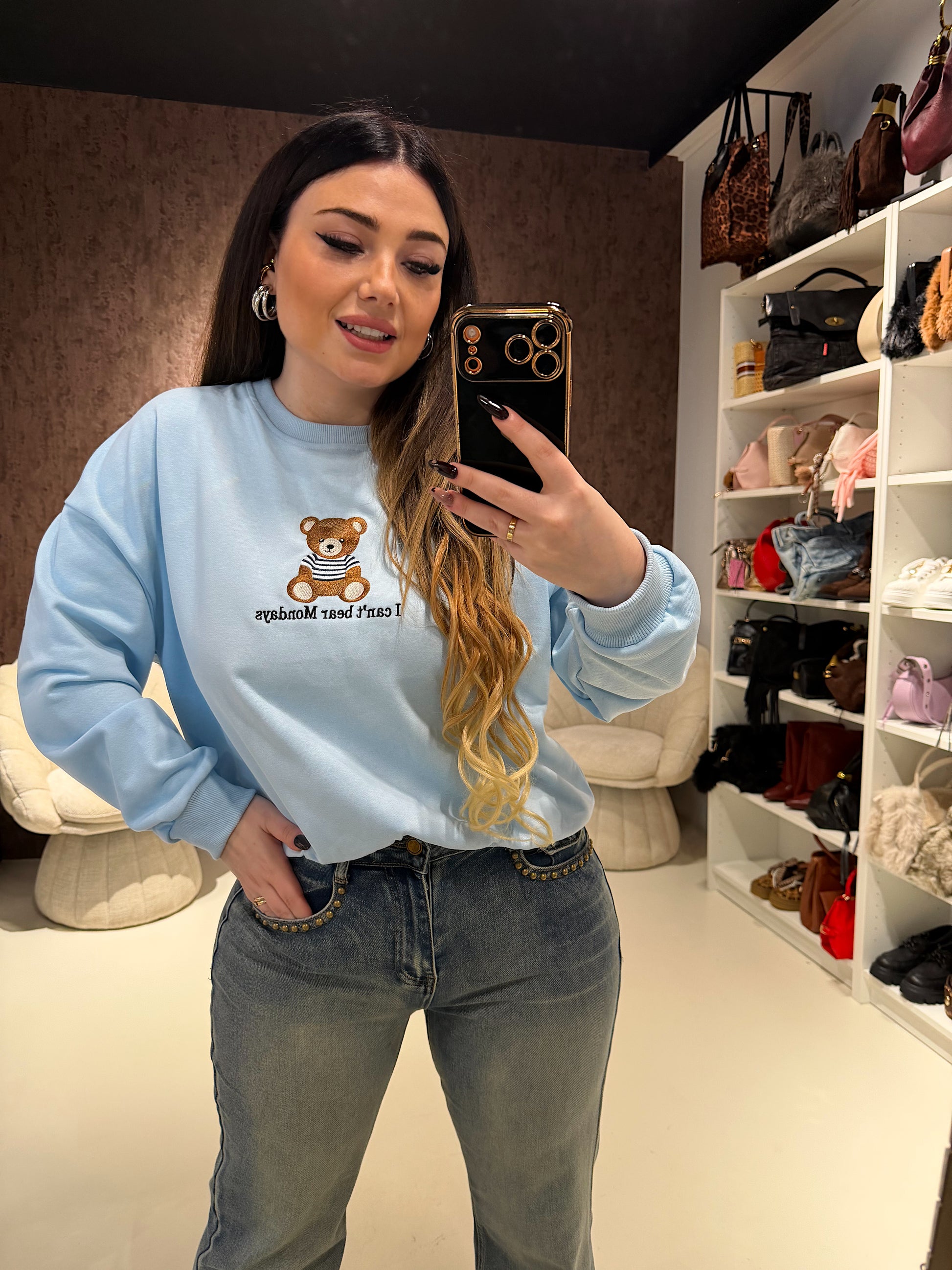 Felpa primaverile i can’t bear teddy monday - R.a. Boutique