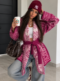 Cardigan Boho Paisley con Frange e Cintura – Fucsia - R.a. Boutique