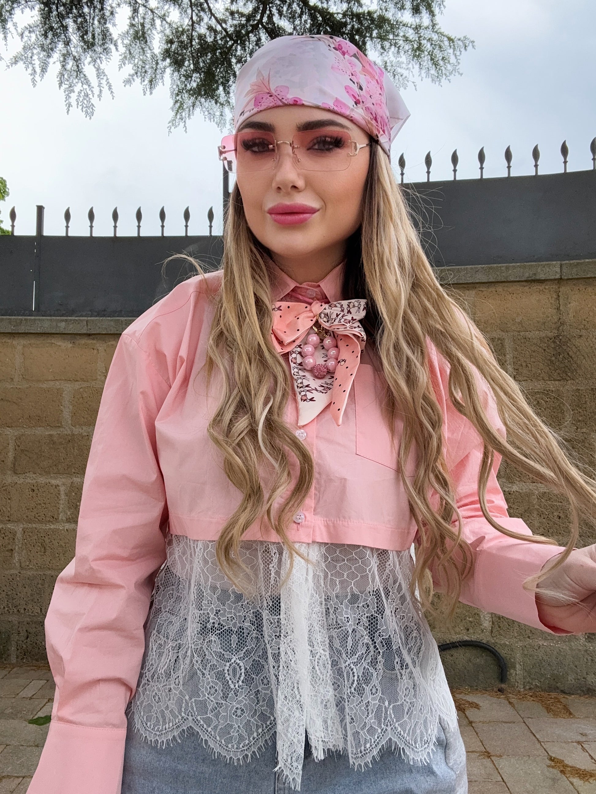 Camicia rosa con pizzo bianco - R.a. Boutique