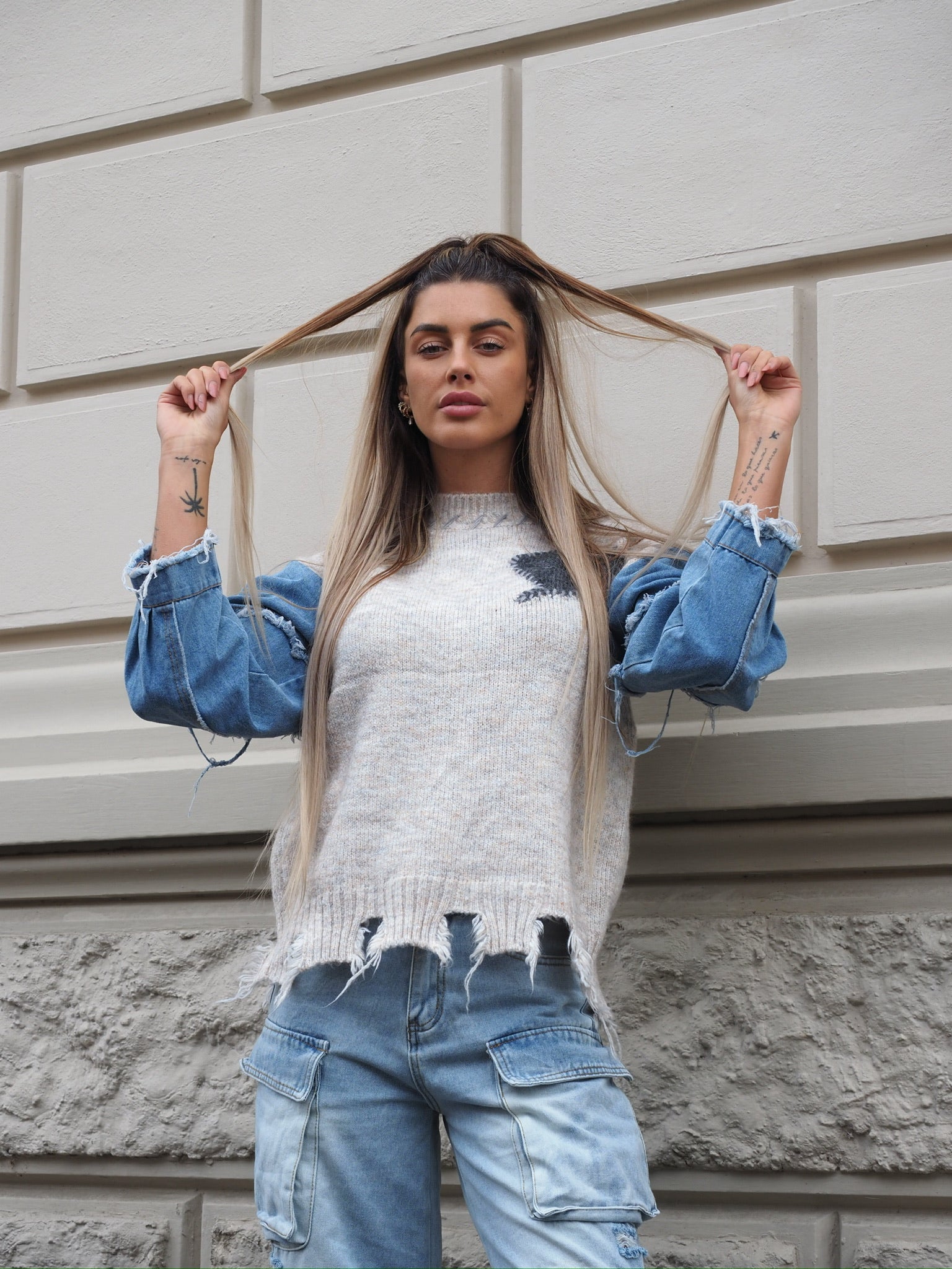 Maglione over con dettaglio in jeans - R.a. Boutique 