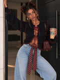Cardigan a Trecce con Profili a Contrasto Blu Bordeaux - R.a. Boutique