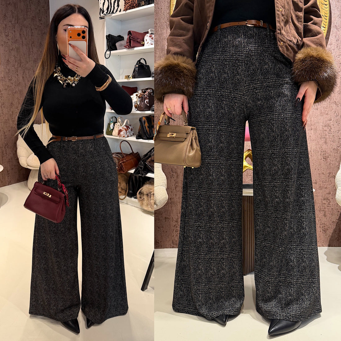 Pantalone city scuro con cinturina - R.a. Boutique