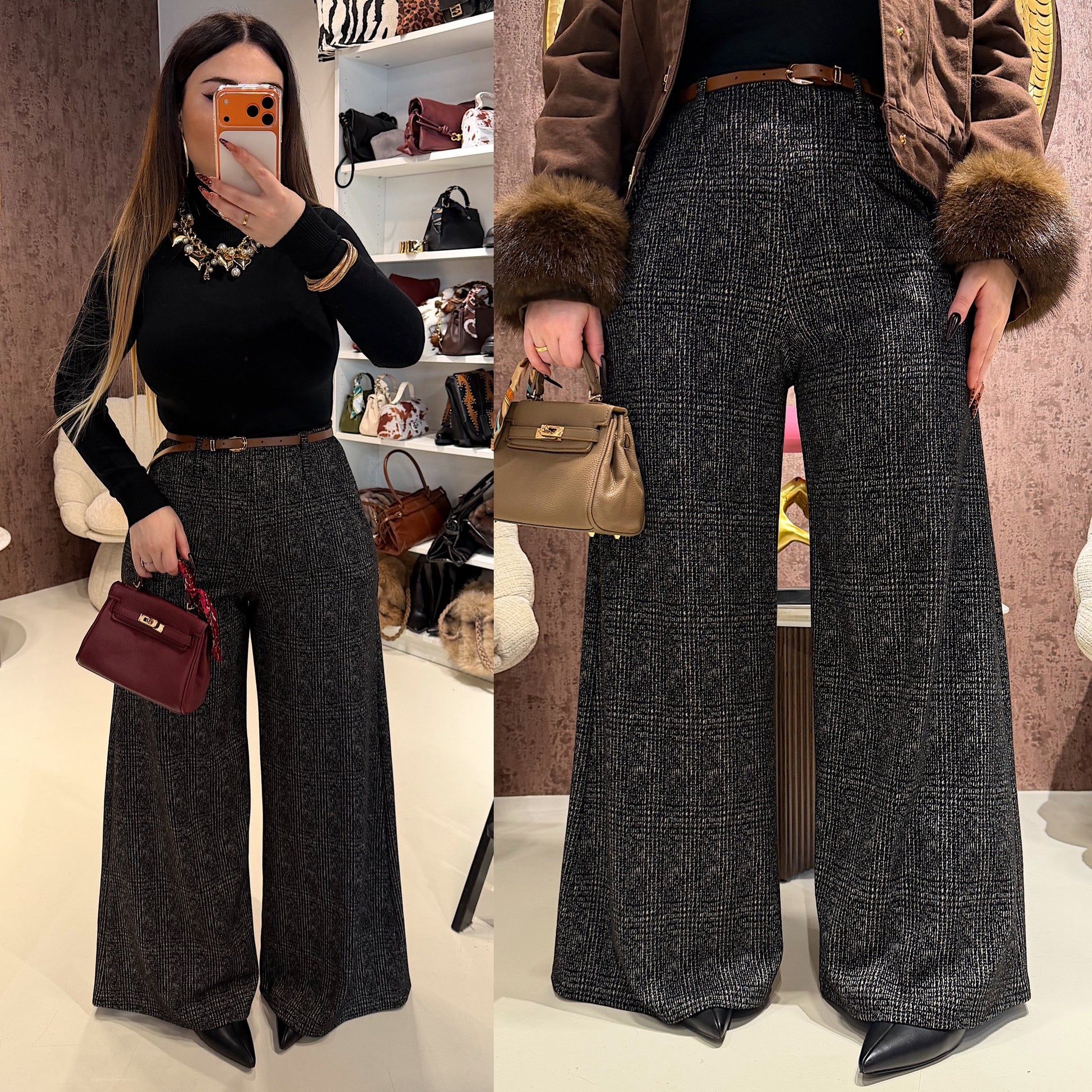 Pantalone city scuro con cinturina - R.a. Boutique