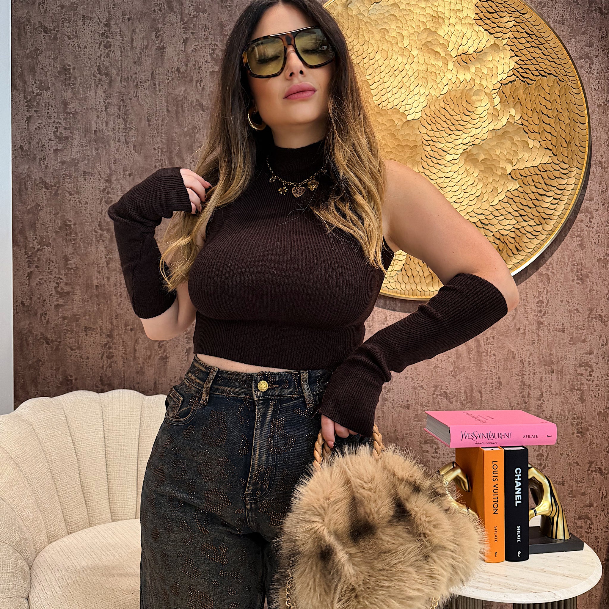 Top a Collo Alto con Manicotti Coordinati - R.a. Boutique