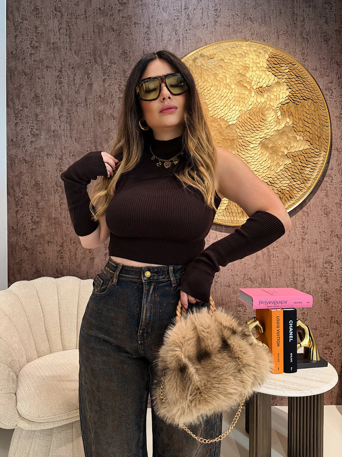 Top a Collo Alto con Manicotti Coordinati - R.a. Boutique