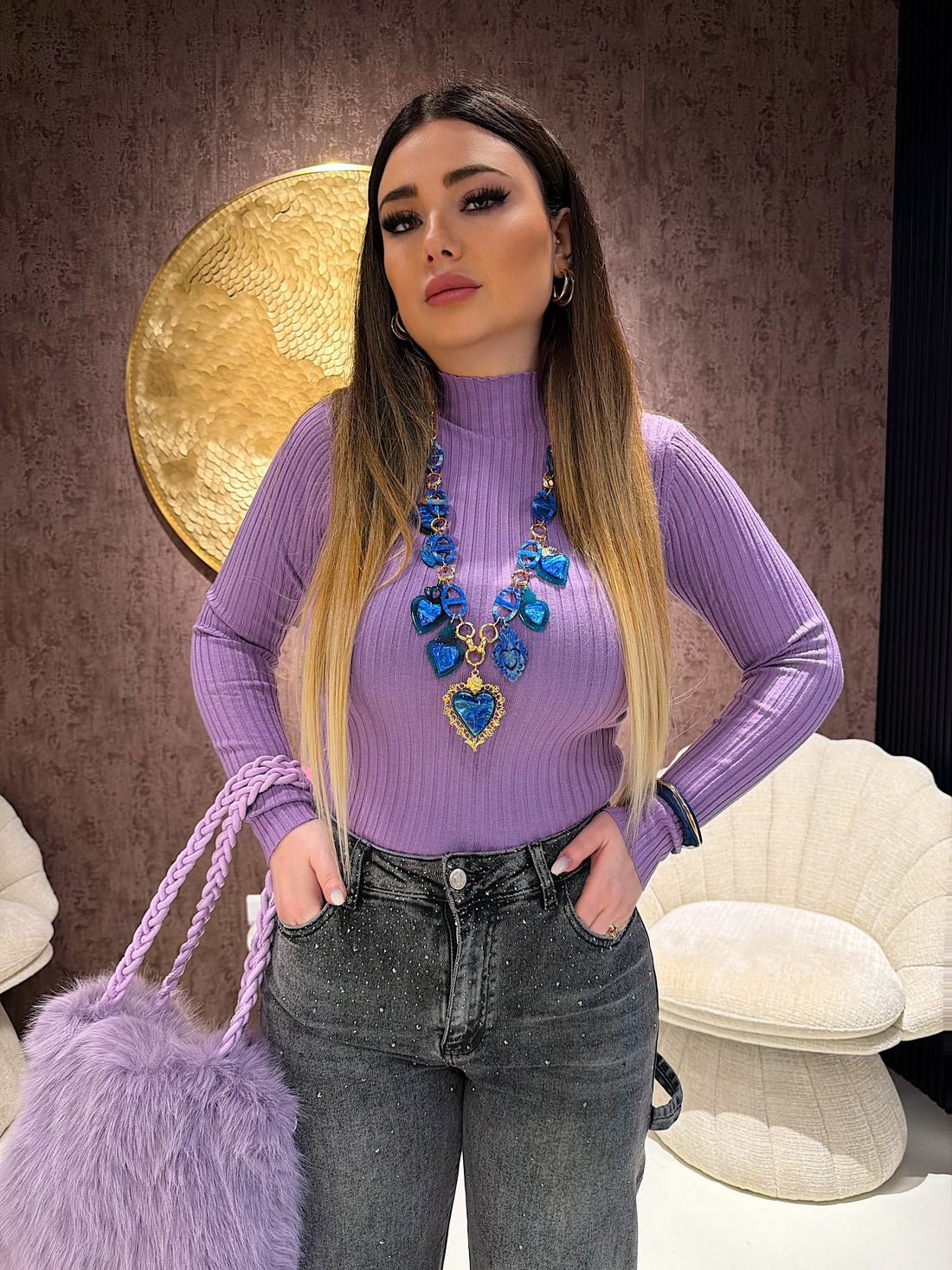 Maglioncino a costine lilla - R.a. Boutique