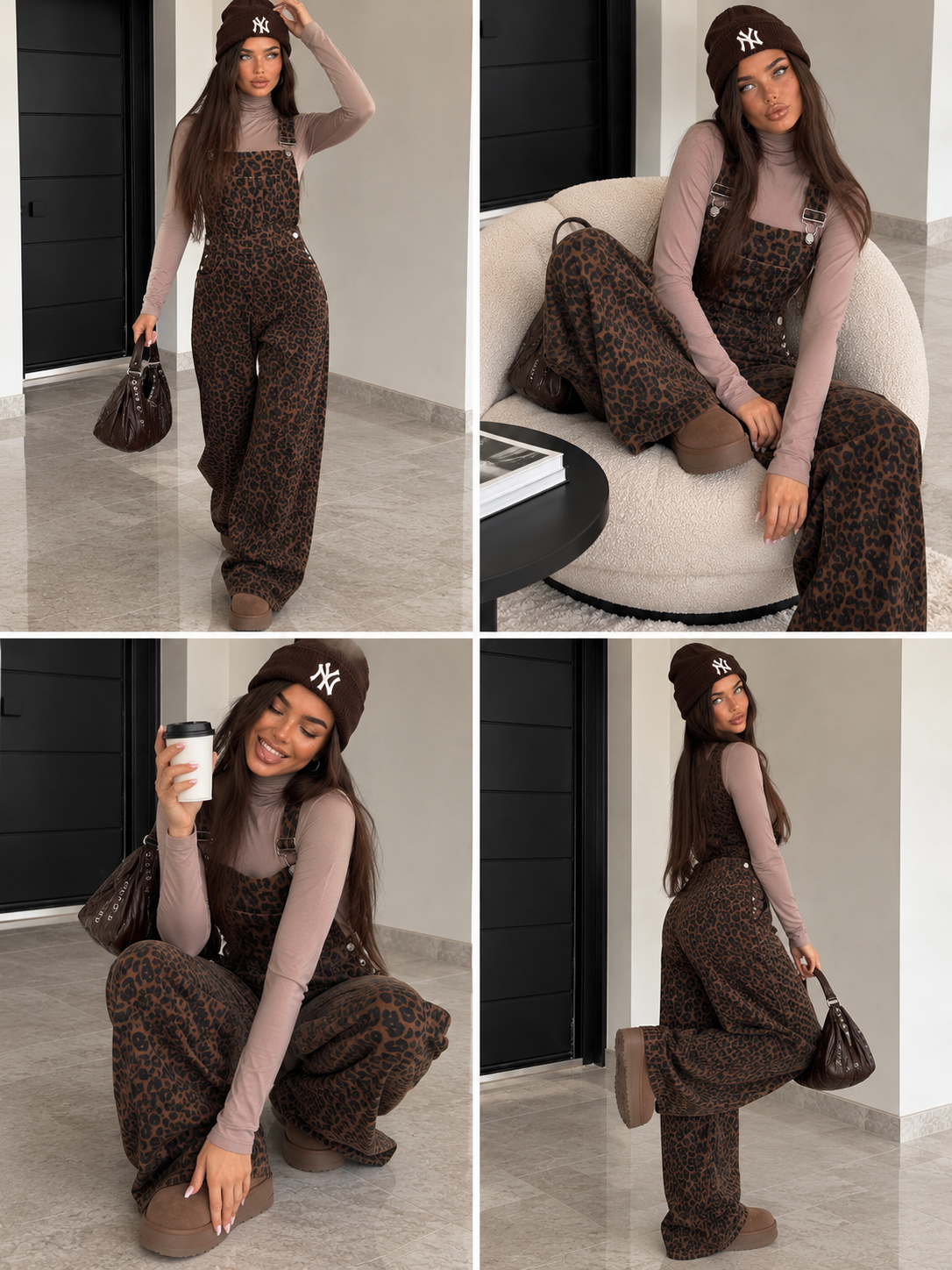 Salopette Denim Animalier Leopard – Marrone - R.a. Boutique