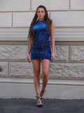 Abito smanicato con paillettes blu oceano - R.a. Boutique 