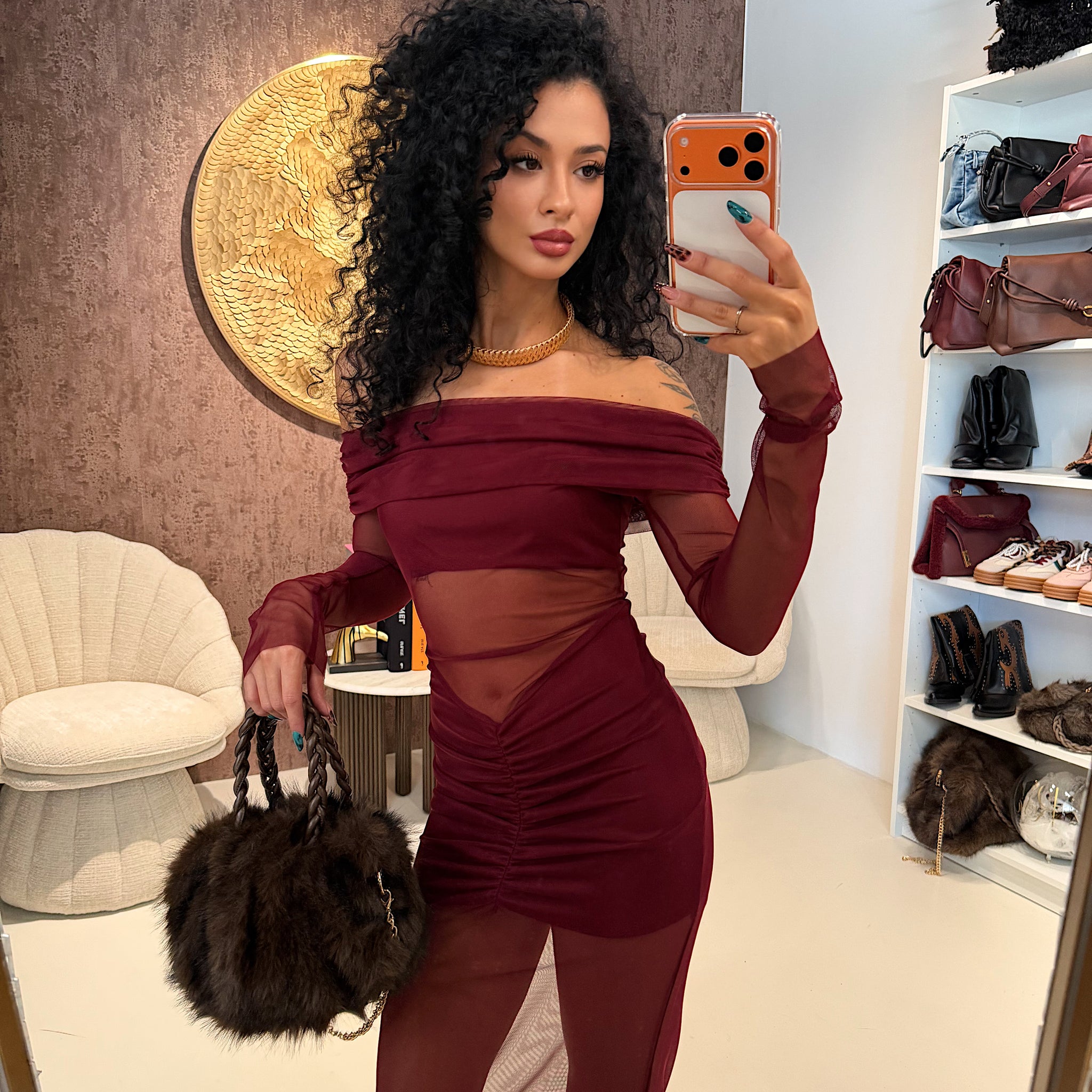 Abito bordeaux con trasparenza - R.a. Boutique