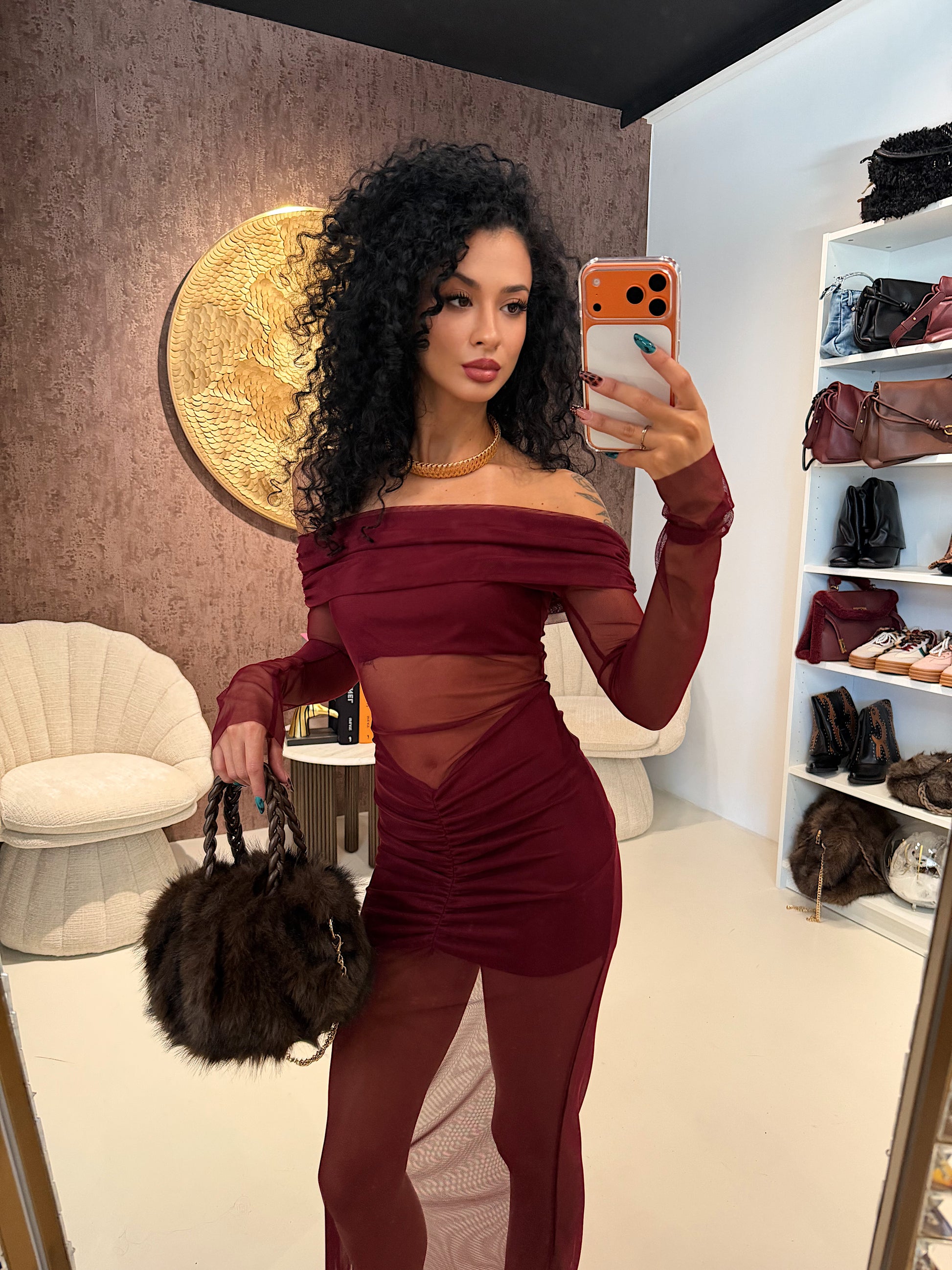 Abito bordeaux con trasparenza - R.a. Boutique