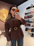 Giacca in camoscio con frange e strass marrone - R.a. Boutique