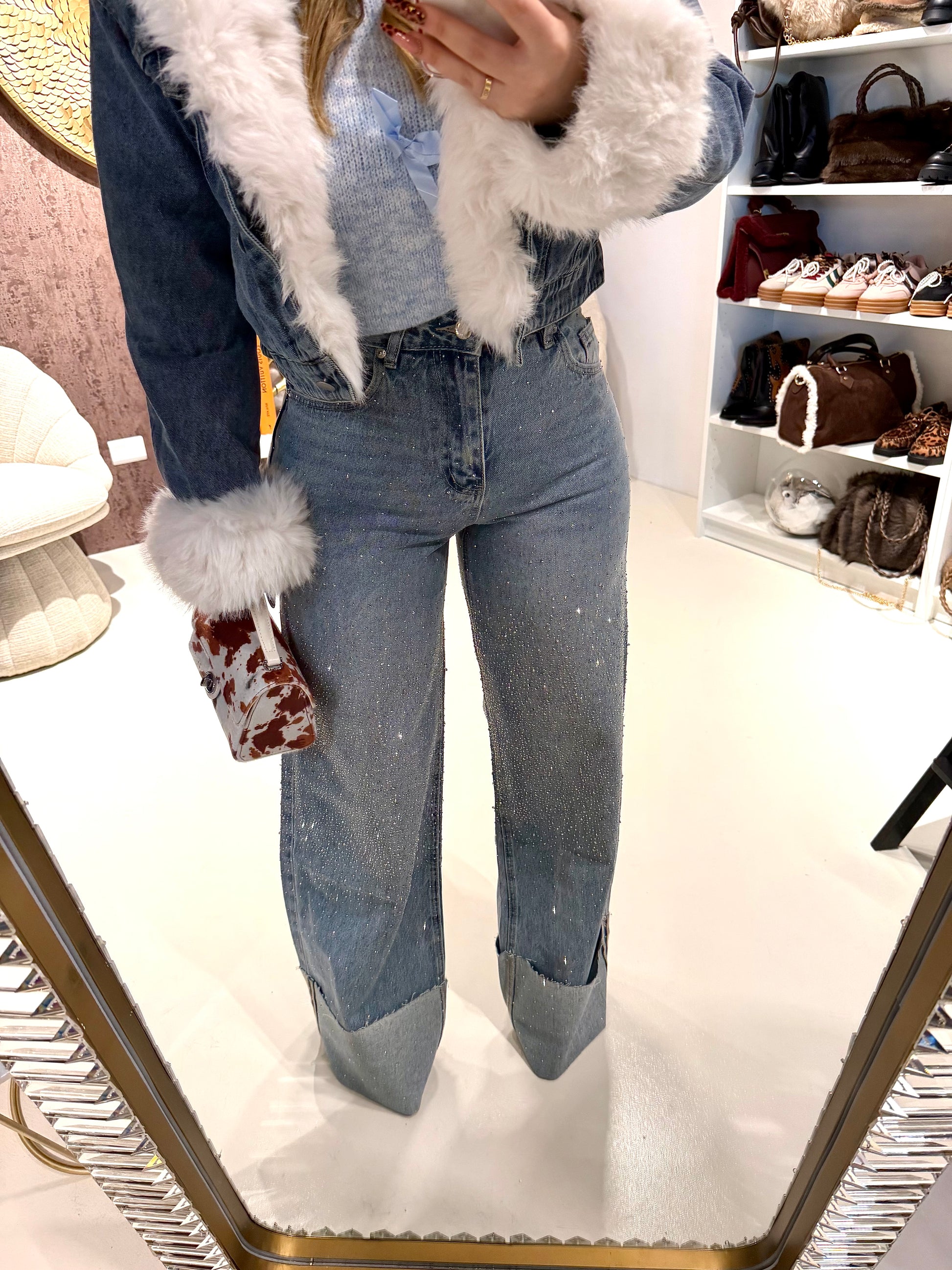 Jeans con risvolto e strass - R.a. Boutique