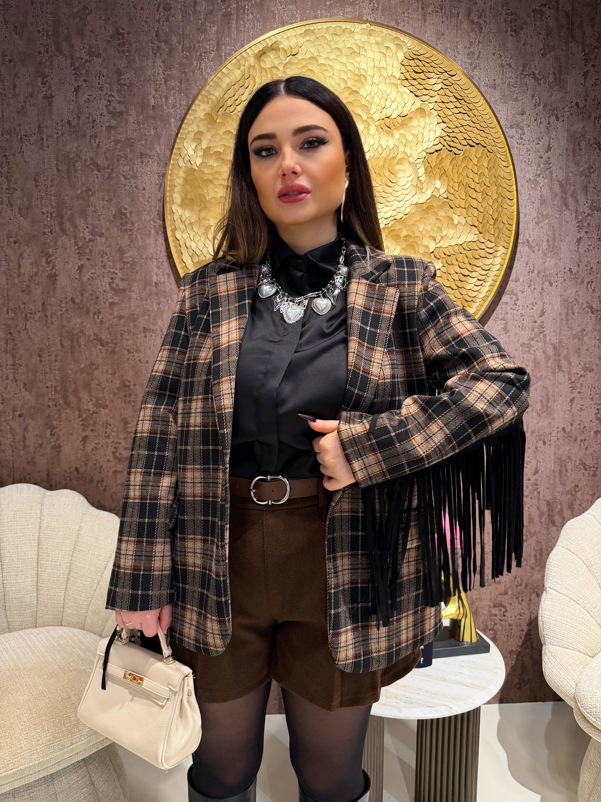 Short choco in panno con cintura - R.a. Boutique