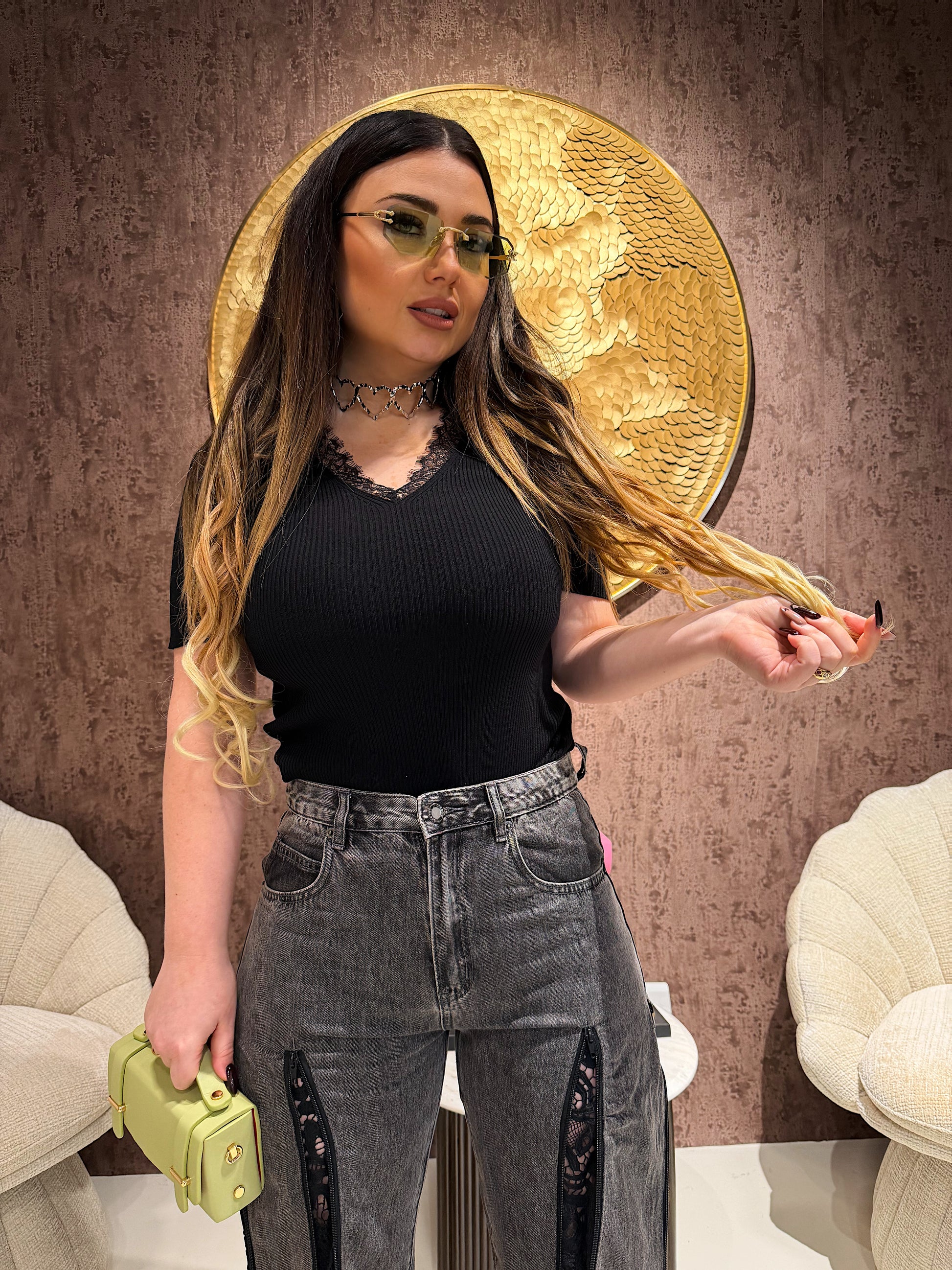 Maglia con inserti in pizzo - R.a. Boutique