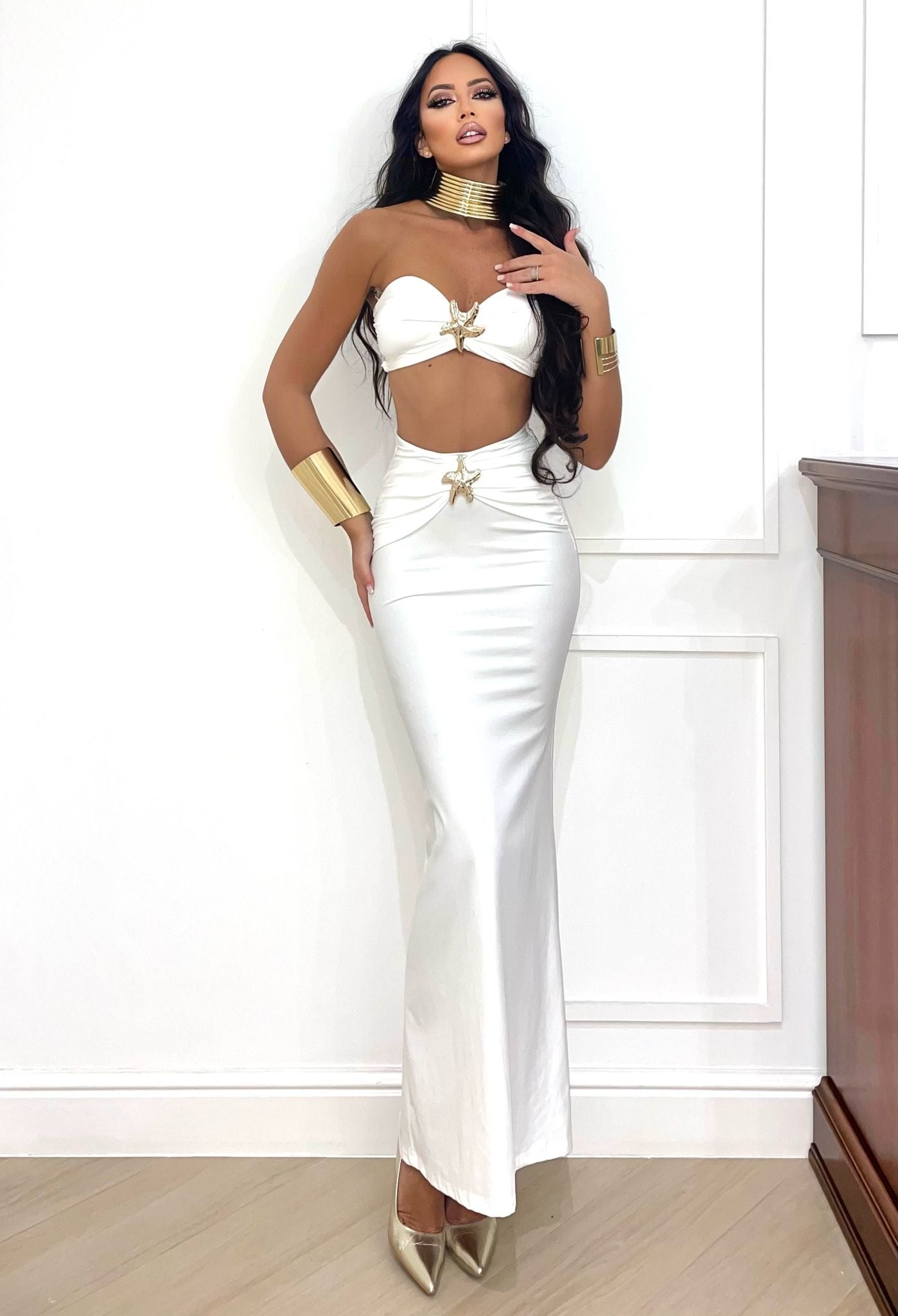 Completo top e gonna con stella bianco - R.a. Boutique