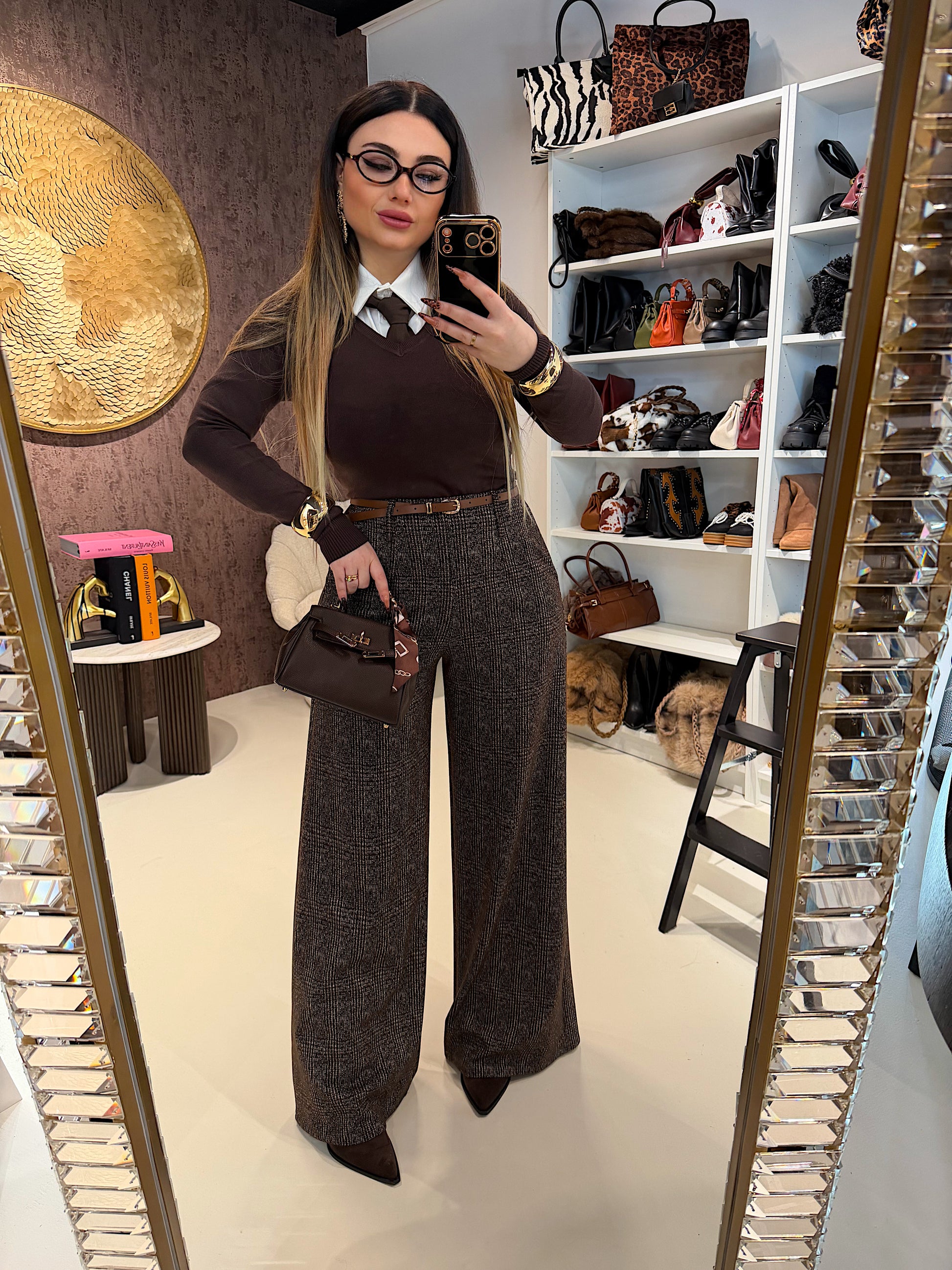 Pantalone city scuro con cinturina - R.a. Boutique