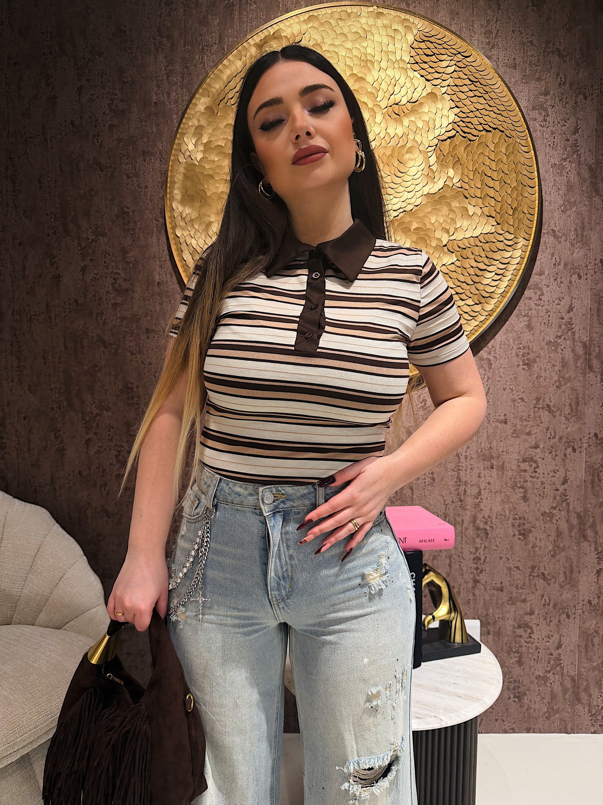 Body a righe colletto polo - R.a. Boutique