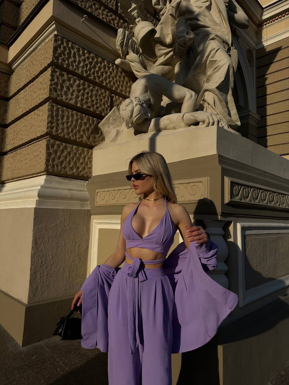 Set tre pezzi camicia top e pantalone lilla - R.a. Boutique 