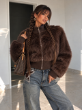 Giacca Eco Pelliccia con Zip Marrone - R.a. Boutique