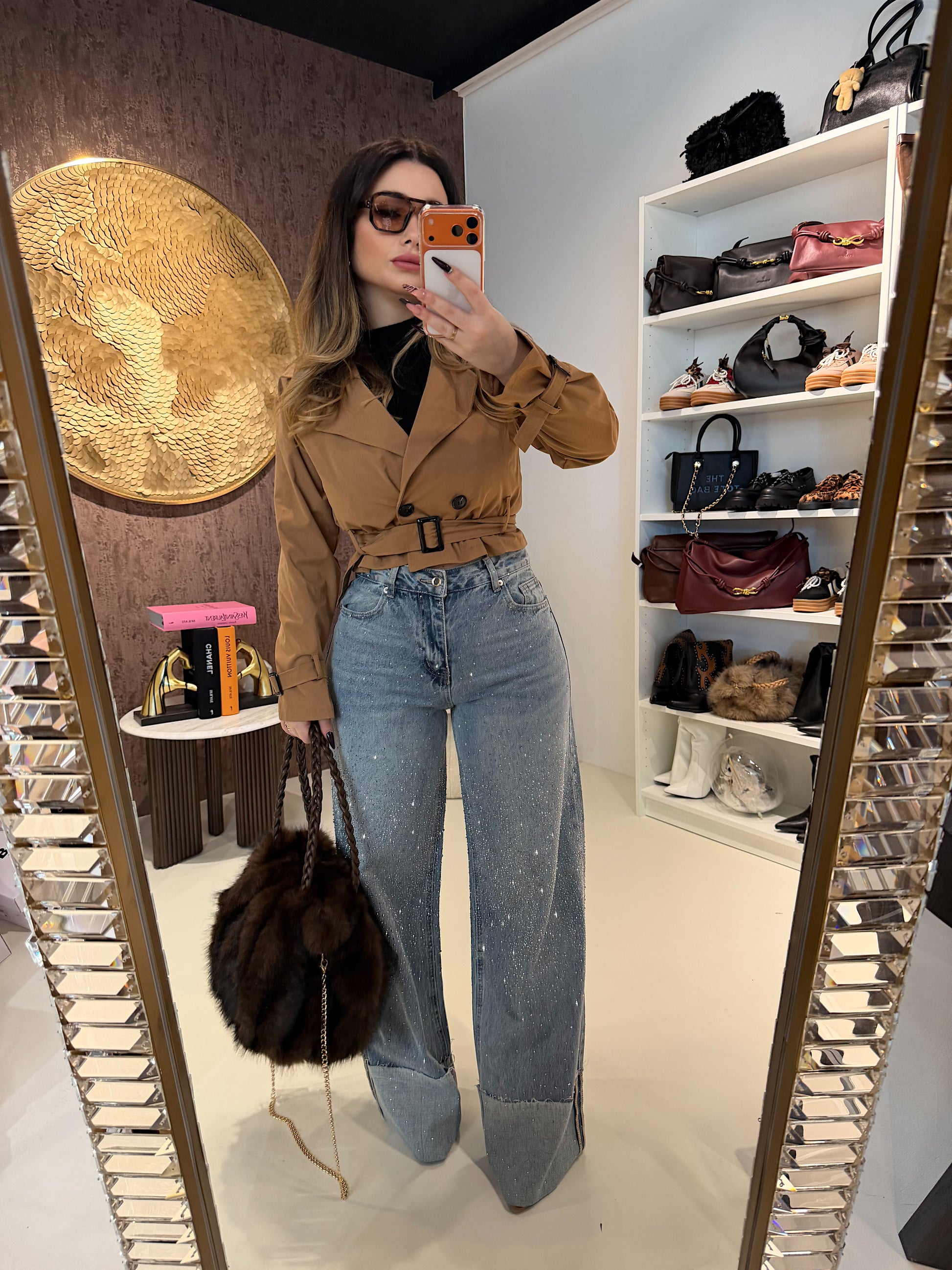 Jeans con risvolto e strass - R.a. Boutique