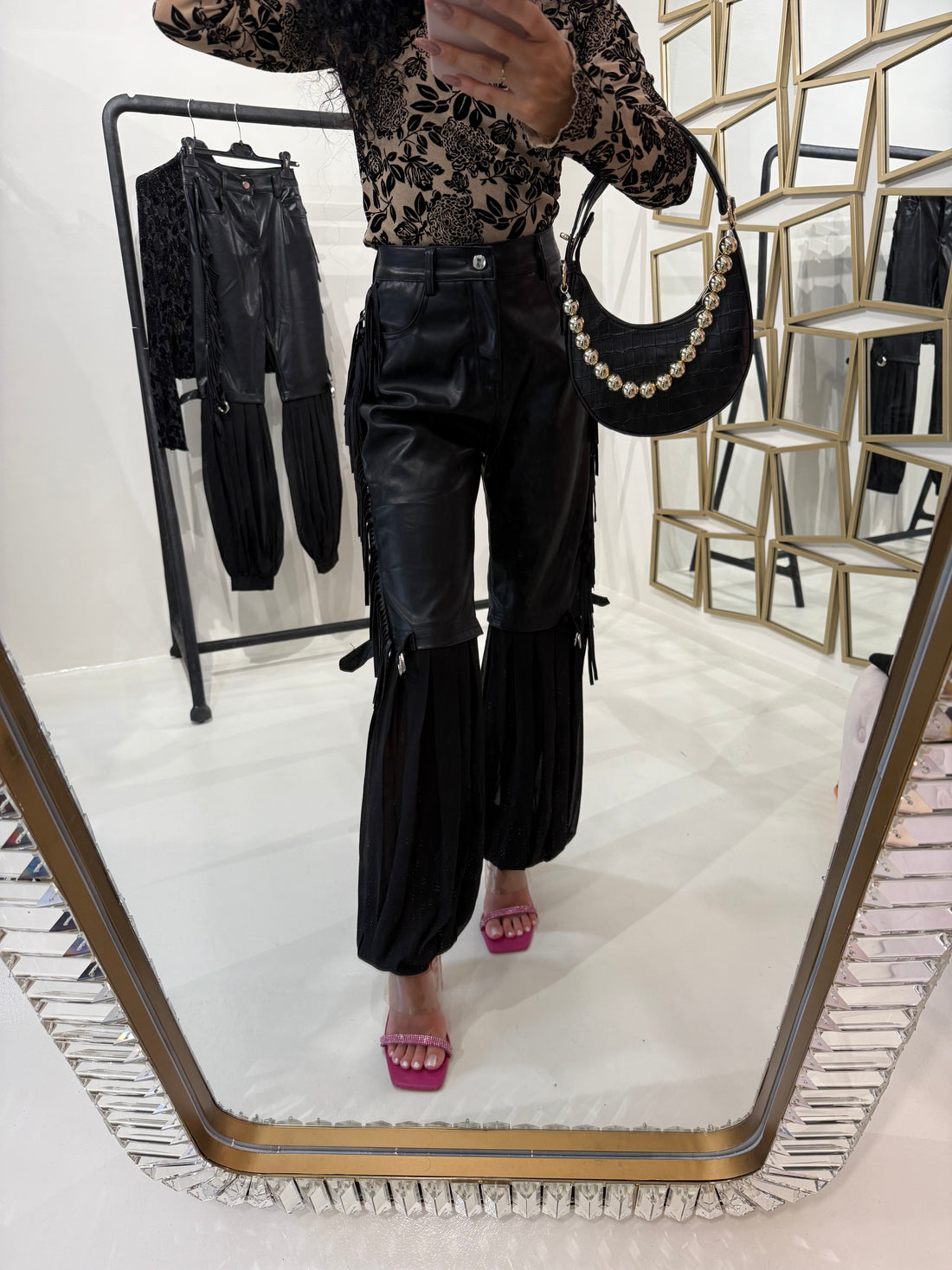 Pantalone in ecopelle con frange - R.a. Boutique