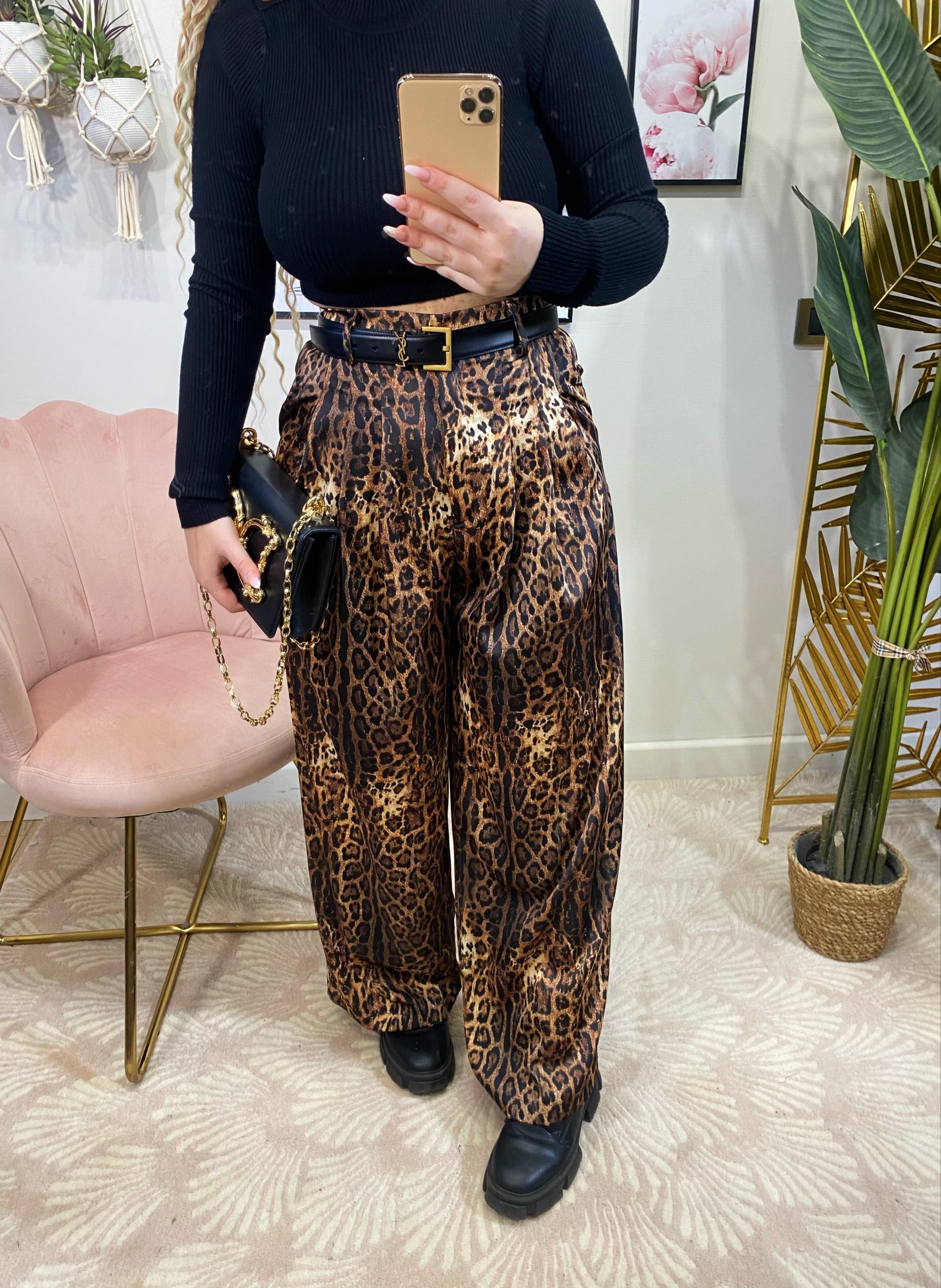 Pantalone in satin animalier - R.a. Boutique 