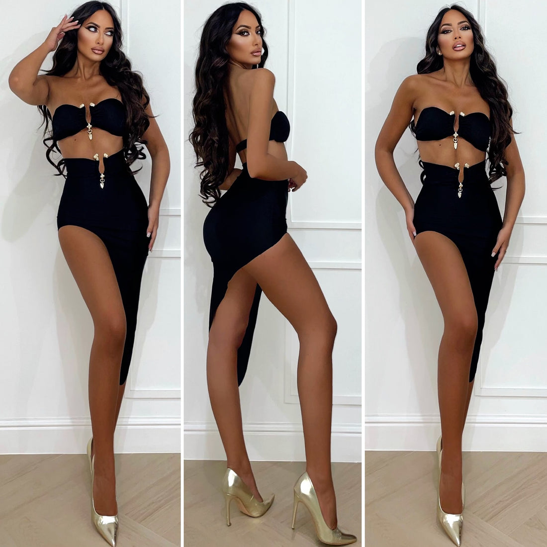 Completo top e gonna nero con gioiello - R.a. Boutique 