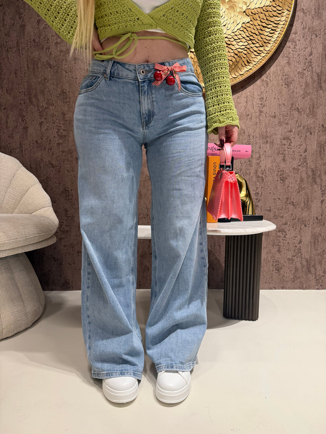 Jeans Wide Leg Cherry Detail - R.a. Boutique